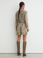 Reiss Grey/Neutral Finnola Paisley-Print Tie-Waist Playsuit - Image 5 of 7
