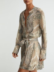 Reiss Grey/Neutral Finnola Paisley-Print Tie-Waist Playsuit - Image 6 of 7