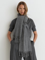 Reiss Charcoal Picton Wool and Cashmere Scarf - Image 1 of 5