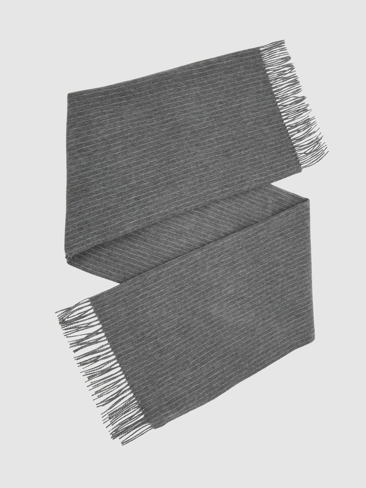 Reiss Charcoal Picton Wool and Cashmere Scarf - Image 2 of 5 Reiss Charcoal Picton Wool and Cashmere Scarf - Image 2 of 5