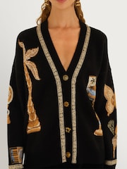 Farm Rio Black Vintage Souvenirs Knit Cardigan - Image 4 of 4
