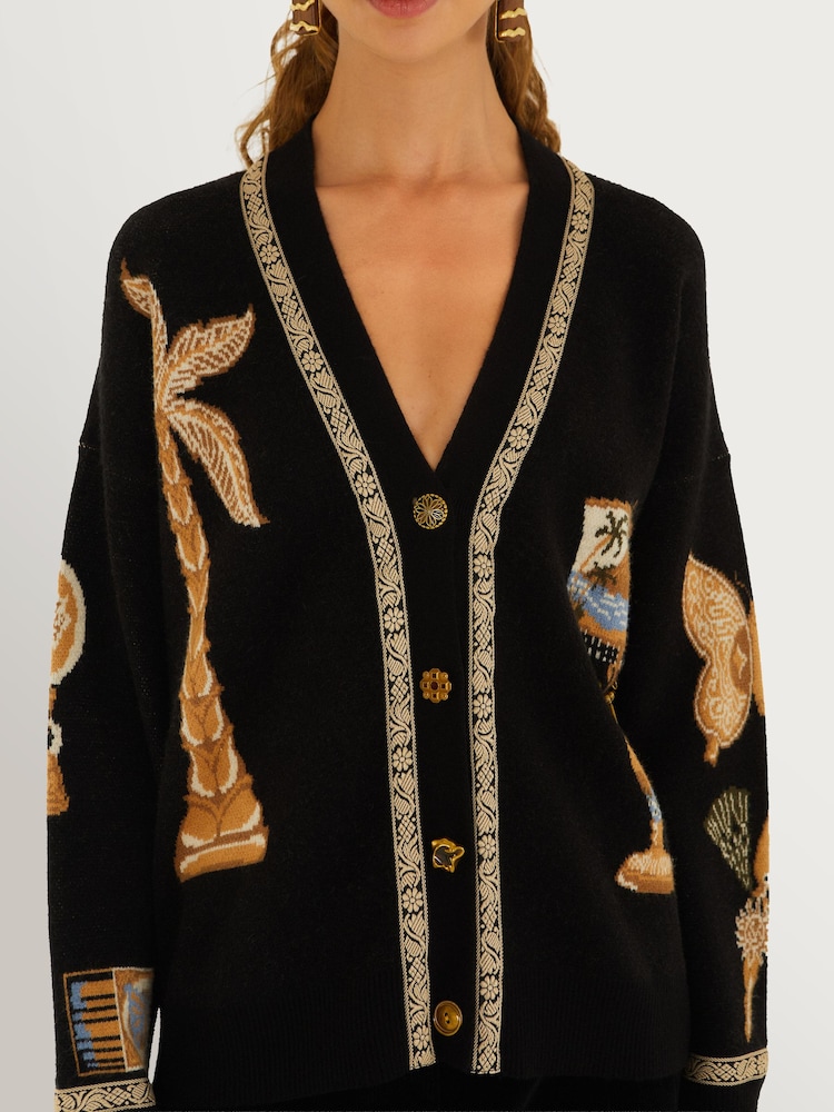 Farm Rio Black Vintage Souvenirs Knit Cardigan - Image 4 of 4 Farm Rio Black Vintage Souvenirs Knit Cardigan - Image 4 of 4