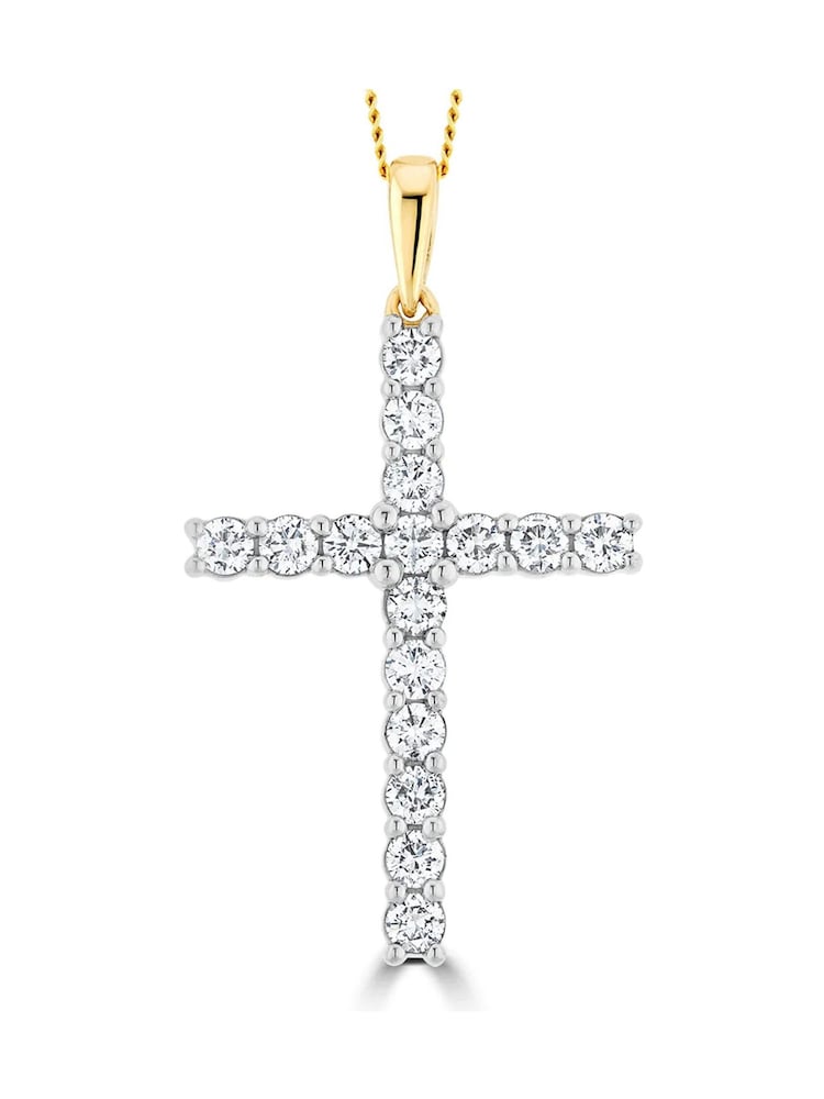 The Diamond Store White 1ct Lab Diamond Cross Claw Set Necklace Pendant - Image 1 of 1