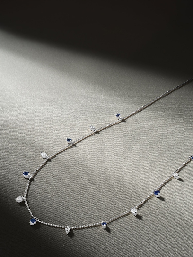 The Diamond Store Blue 9K White  Gold Vivara Lab Emerald Diamond Necklace Set - Image 2 of 8