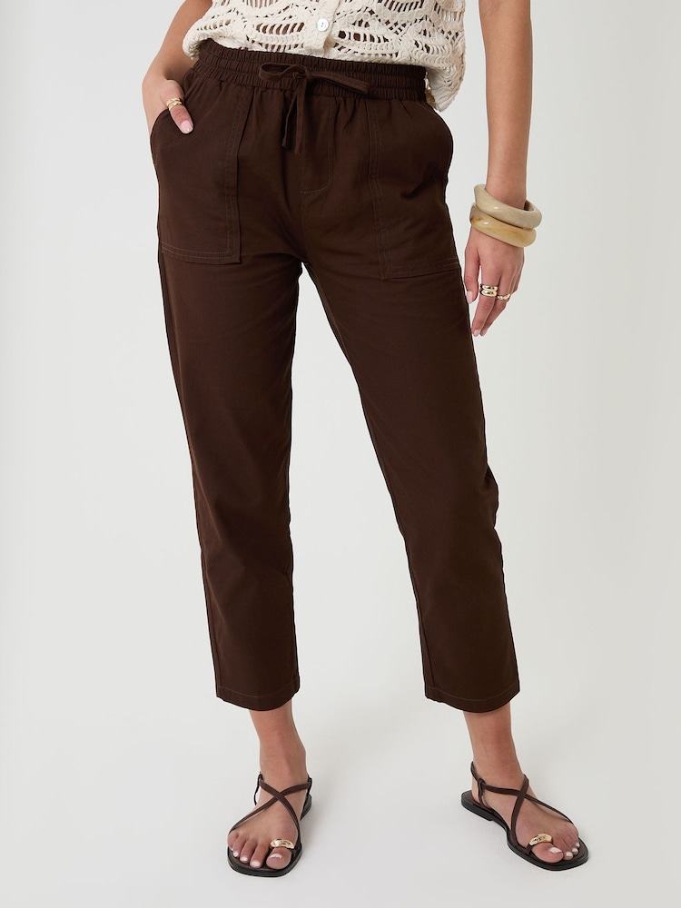 Threadbare Chocolate Brown Drawstring Waist Barrel Leg Jeans - Image 2 of 4 Threadbare Chocolate Brown Drawstring Waist Barrel Leg Jeans - Image 2 of 4