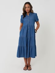 Threadbare Blue Denim Puff Sleeve Shirt Dress - Image 3 of 4