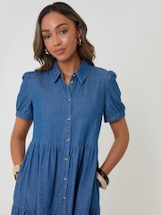 Threadbare Blue Denim Puff Sleeve Shirt Dress - Image 4 of 4