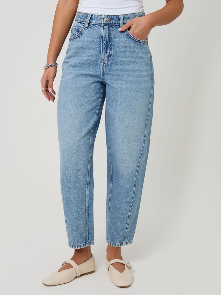 Threadbare Light Wash Blue Petite Barrel Leg Jeans - Image 2 of 4 Threadbare Light Wash Blue Petite Barrel Leg Jeans - Image 2 of 4