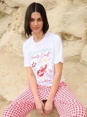 Threadbare Red Gingham Amalfi Coast Graphic Print Pyjama Set - Image 1 of 5