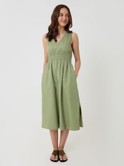 Threadbare Green Ruched Waist Denim Midi Dress - Image 3 of 4