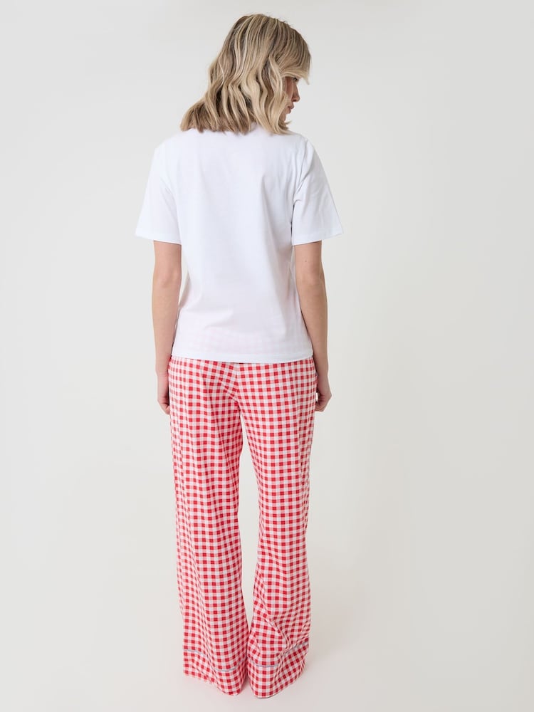 Threadbare Red Petite Gingham Amalfi Coast Graphic Print Pyjama Set - Image 2 of 4
