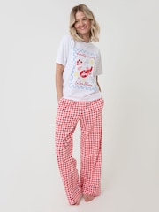 Threadbare Red Petite Gingham Amalfi Coast Graphic Print Pyjama Set - Image 3 of 4
