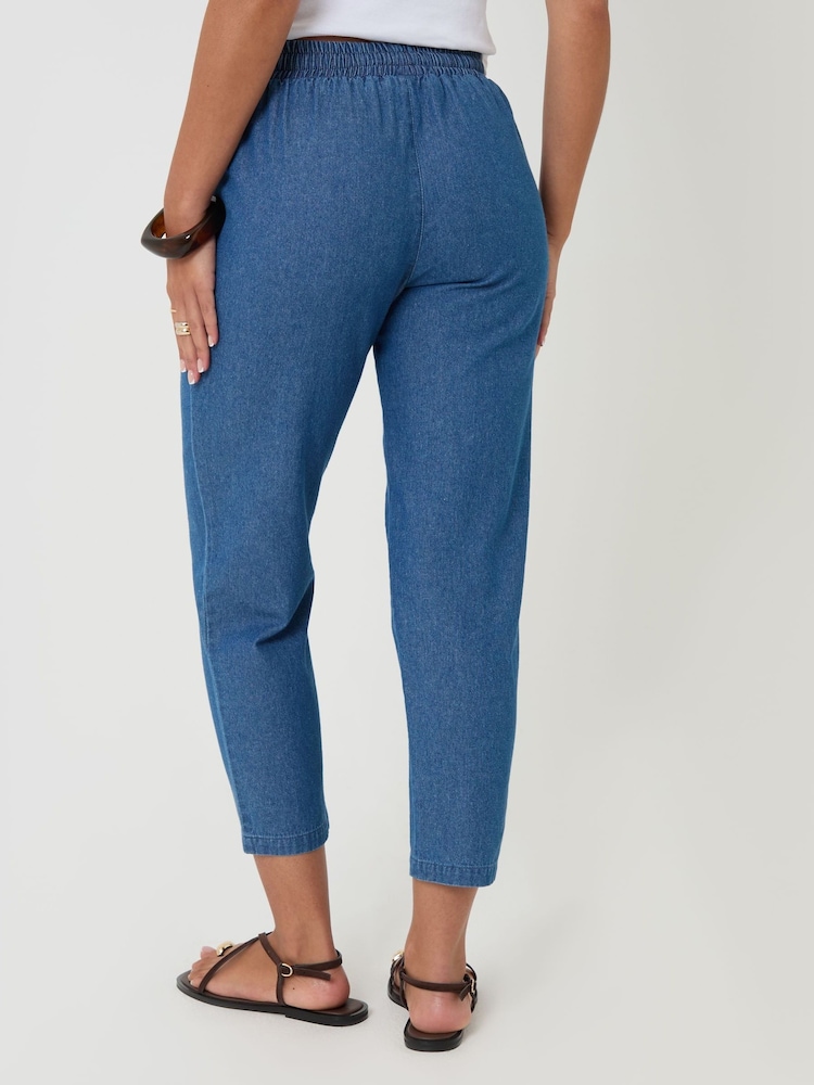 Threadbare Blue Petite Drawstring Waist Tapered Leg Trousers - Image 2 of 4