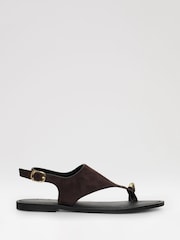 Threadbare Brown T-Strap Toe Loop Sandals - Image 2 of 5