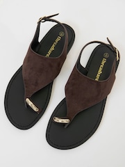 Threadbare Brown T-Strap Toe Loop Sandals - Image 3 of 5