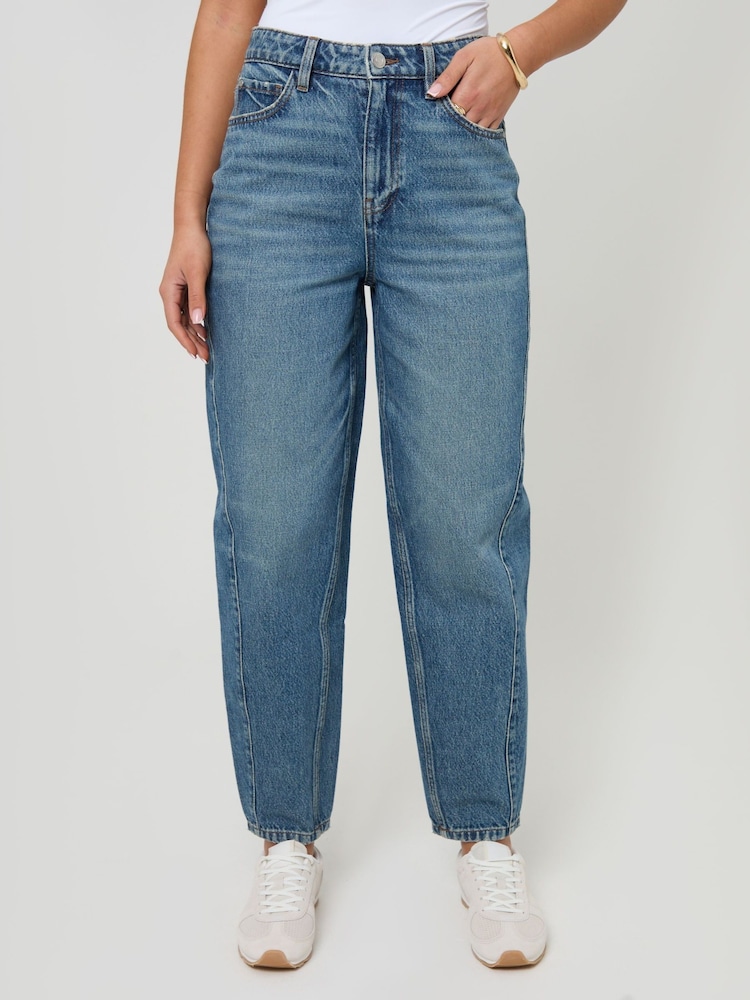 Threadbare Mid Blue Petite Barrel Leg Jeans - Image 2 of 4 Threadbare Mid Blue Petite Barrel Leg Jeans - Image 2 of 4