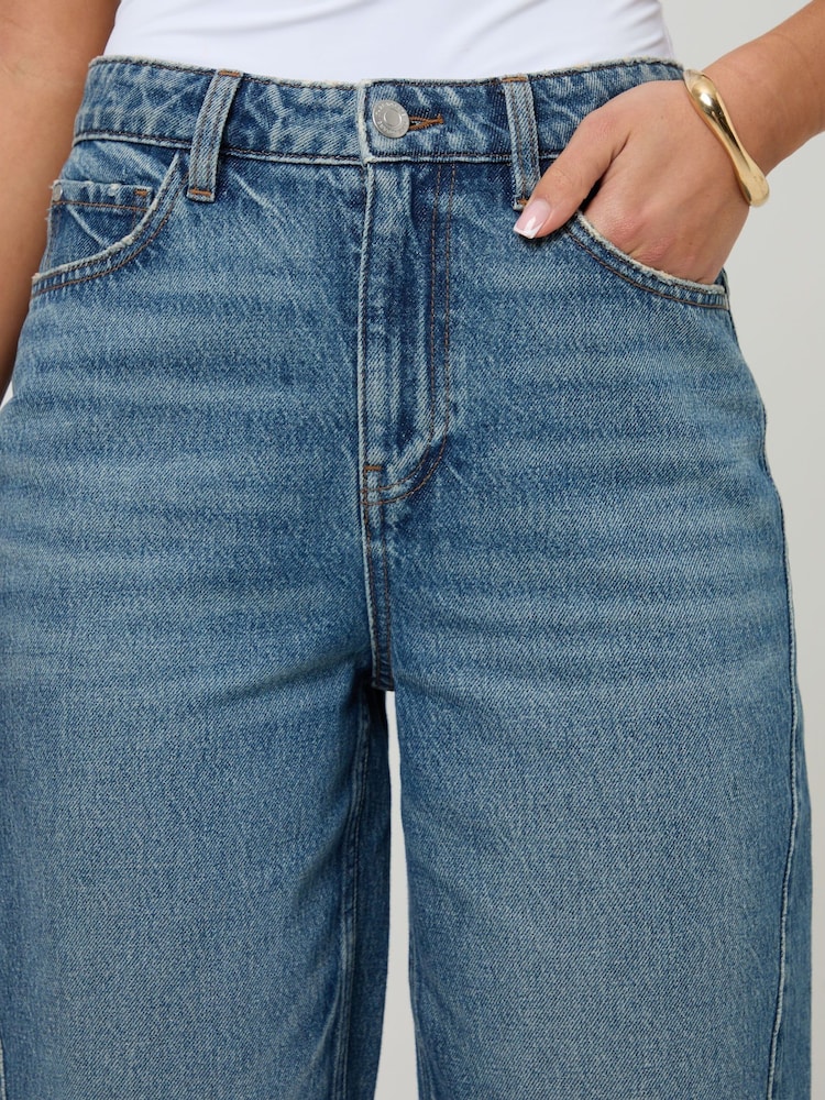 Threadbare Mid Blue Petite Barrel Leg Jeans - Image 4 of 4 Threadbare Mid Blue Petite Barrel Leg Jeans - Image 4 of 4