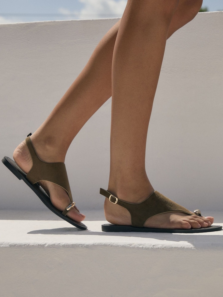 Threadbare Green T-Strap Toe Loop Sandals - Image 1 of 5