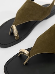 Threadbare Green T-Strap Toe Loop Sandals - Image 3 of 5