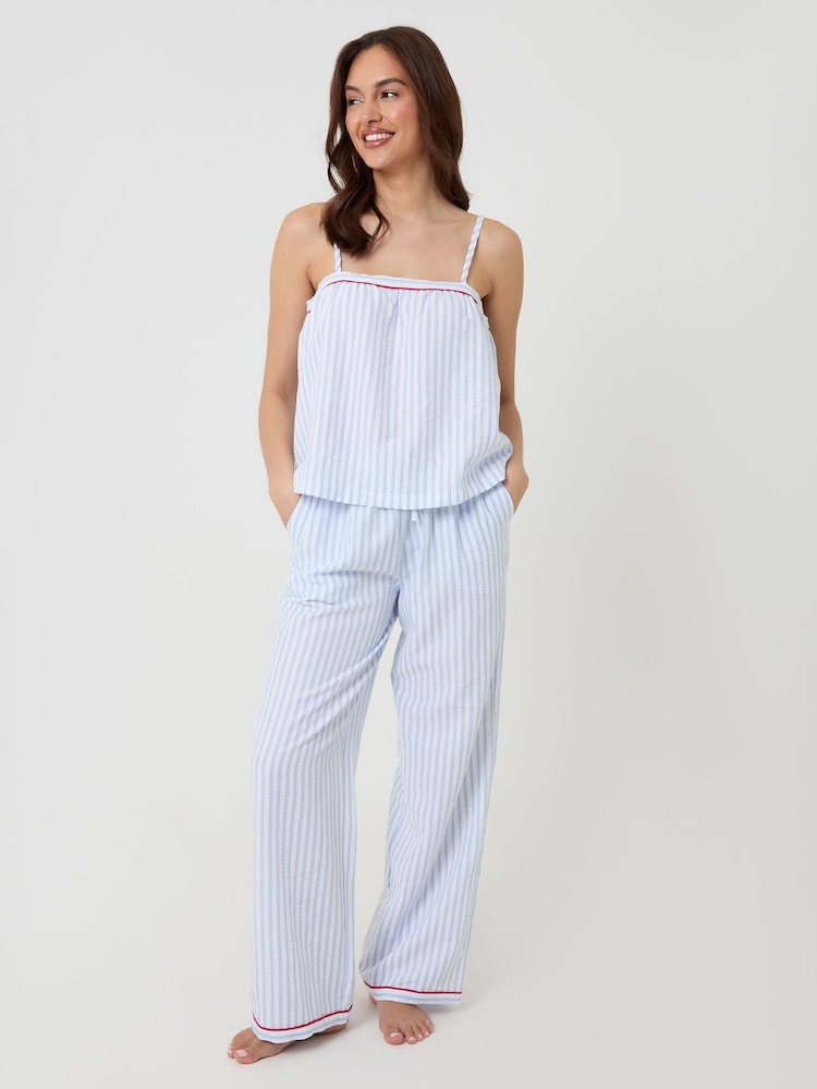 Threadbare Blue Stripe A-Line Cami Seersucker Pyjamas Set - Image 1 of 5