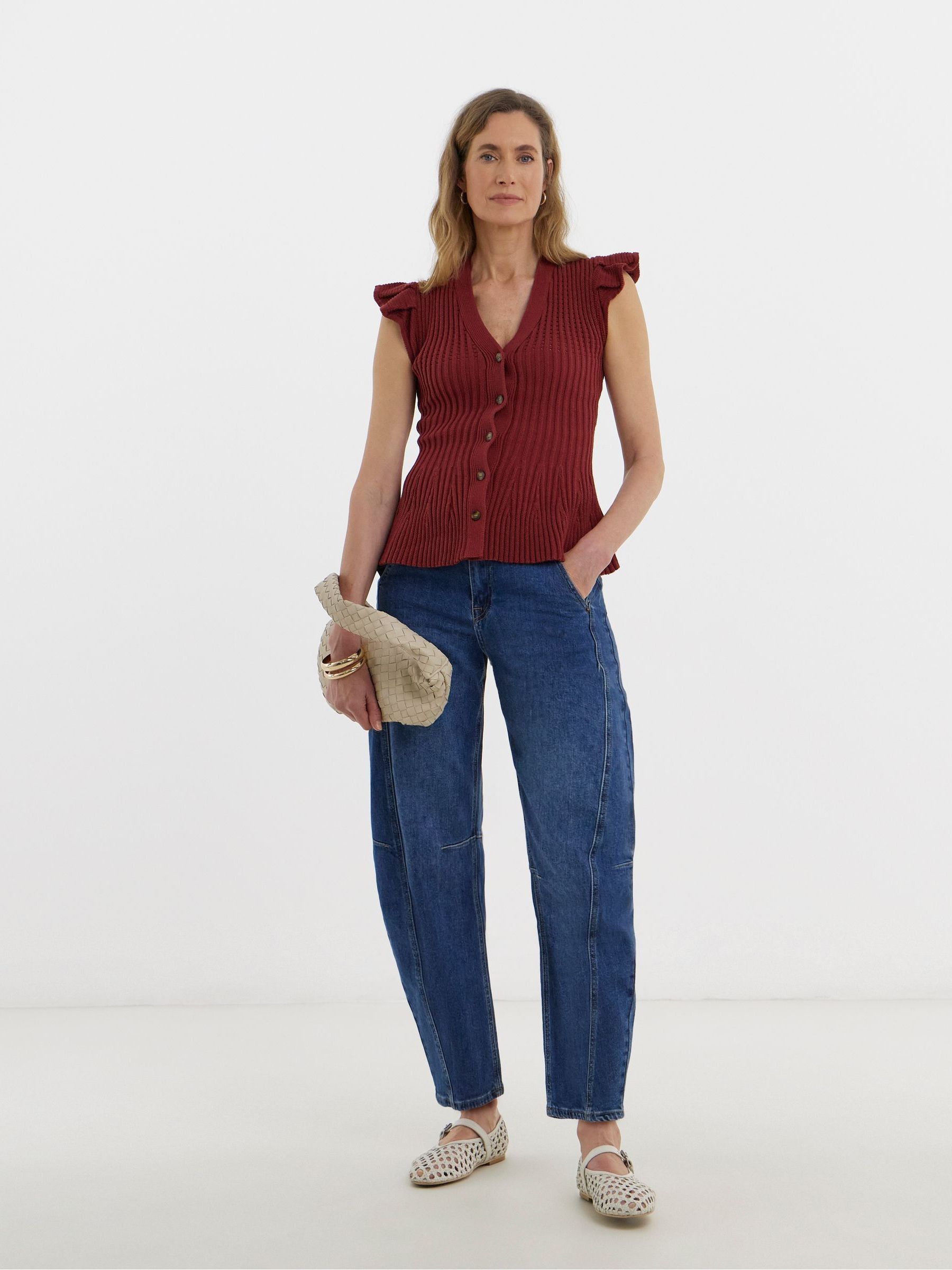Buy JD Williams Red Knitted Frill Sleeve Vest from Next USA