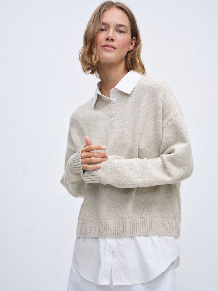 The Set 2 Pack Layered V-Neck Jumpers Brown Marl Oatmeal Marl - Image 1 of 13 The Set 2 Pack Layered V-Neck Jumpers Brown Marl Oatmeal Marl - Image 1 of 13