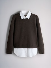 The Set 2 Pack Layered V-Neck Jumpers Brown Marl Oatmeal Marl - Image 10 of 13