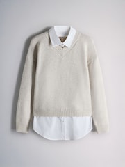The Set 2 Pack Layered V-Neck Jumpers Brown Marl Oatmeal Marl - Image 11 of 13