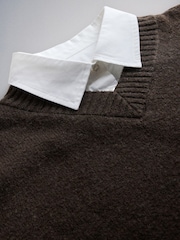 The Set 2 Pack Layered V-Neck Jumpers Brown Marl Oatmeal Marl - Image 12 of 13