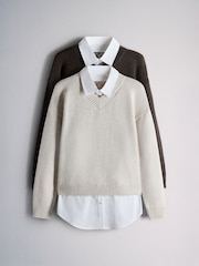 The Set 2 Pack Layered V-Neck Jumpers Brown Marl Oatmeal Marl - Image 2 of 13
