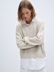 The Set 2 Pack Layered V-Neck Jumpers Brown Marl Oatmeal Marl - Image 6 of 13