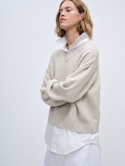The Set 2 Pack Layered V-Neck Jumpers Brown Marl Oatmeal Marl - Image 7 of 13