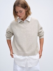 The Set 2 Pack Layered V-Neck Jumpers Brown Marl Oatmeal Marl - Image 8 of 13