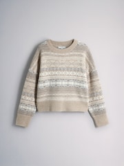 The Set Fairisle Jacquard Jumper Cream/Grey - Image 1 of 3