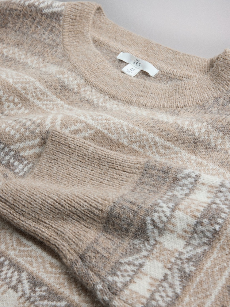 The Set Fairisle Jacquard Jumper Cream/Grey - Image 3 of 3