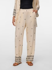 VERO MODA Cream Mid Waist Wide Leg Trousers - Image 1 of 6
