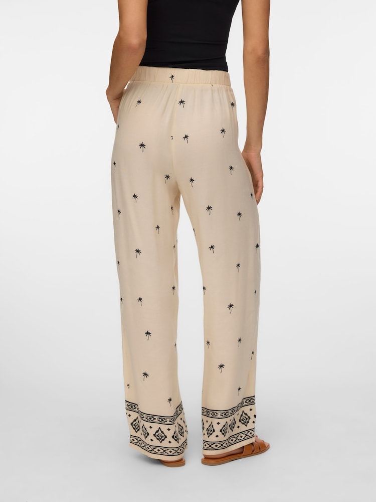 VERO MODA Cream Mid Waist Wide Leg Trousers - Image 2 of 6