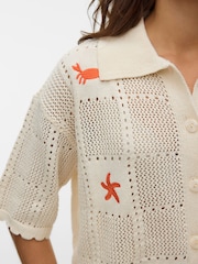 VERO MODA Cream Short Sleeve Embroidered Crochet Top - Image 2 of 3