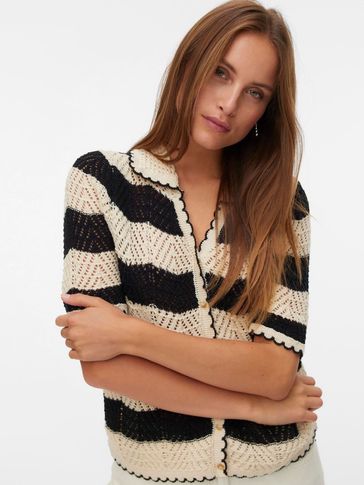VERO MODA Cream Short Sleeve Crochet Cardigan - Image 1 of 4 VERO MODA Cream Short Sleeve Crochet Cardigan - Image 1 of 4