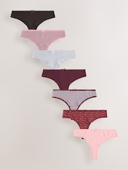 Red Check Thong 100% Cotton Knickers 7 Pack - Image 1 of 13