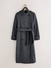 Grey Double Breasted Formal Funnel Neck Coat With Wool - Image 1 of 3