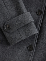 Grey Double Breasted Formal Funnel Neck Coat With Wool - Image 3 of 3