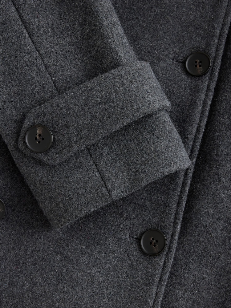 Grey Double Breasted Formal Funnel Neck Coat With Wool - Image 3 of 3 Grey Double Breasted Formal Funnel Neck Coat With Wool - Image 3 of 3