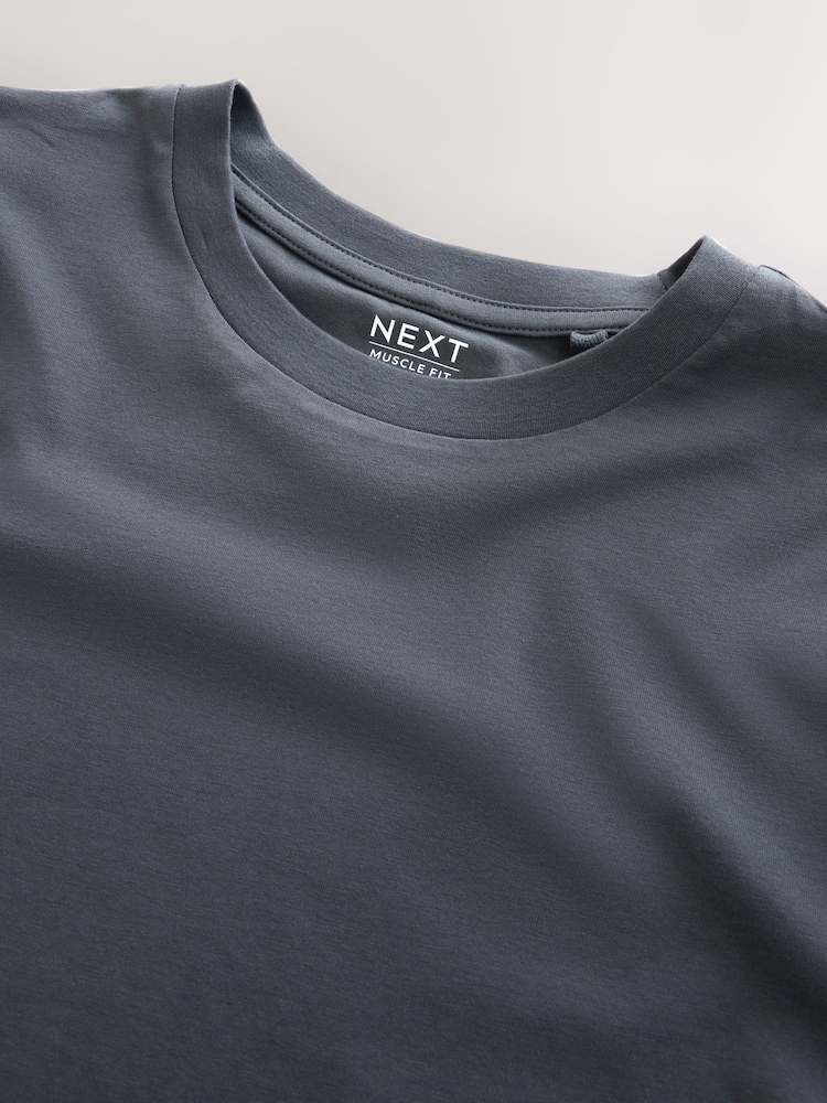 Grey Muscle Fit Essential Cotton T-Shirt - Image 8 of 8