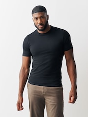 Black Muscle Fit Essential Cotton T-Shirt - Image 1 of 5