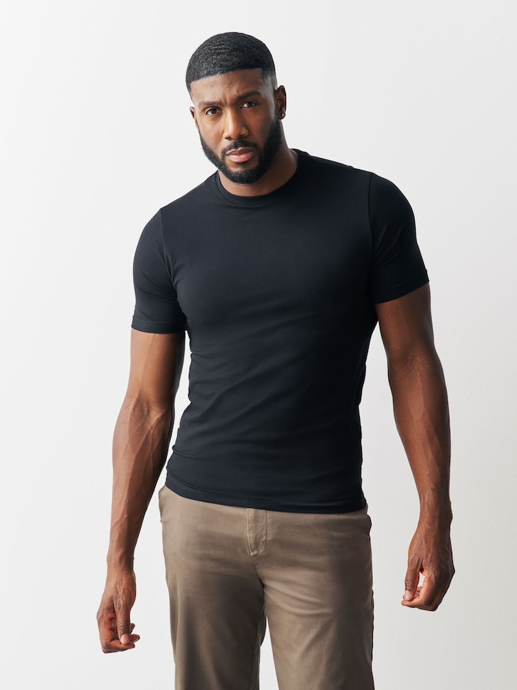 Black Muscle Fit Essential Cotton T-Shirt - Image 1 of 5
