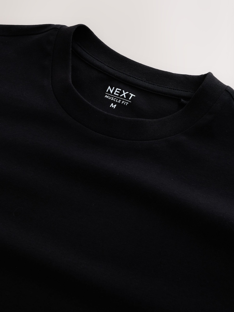 Black Muscle Fit Essential Cotton T-Shirt - Image 8 of 8