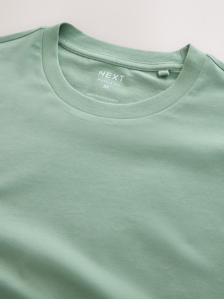 Green Muscle Fit Essential Cotton T-Shirt - Image 3 of 3