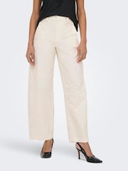 ONLY Cream Mid Waist Barrel Leg Chino Trousers - Image 1 of 6