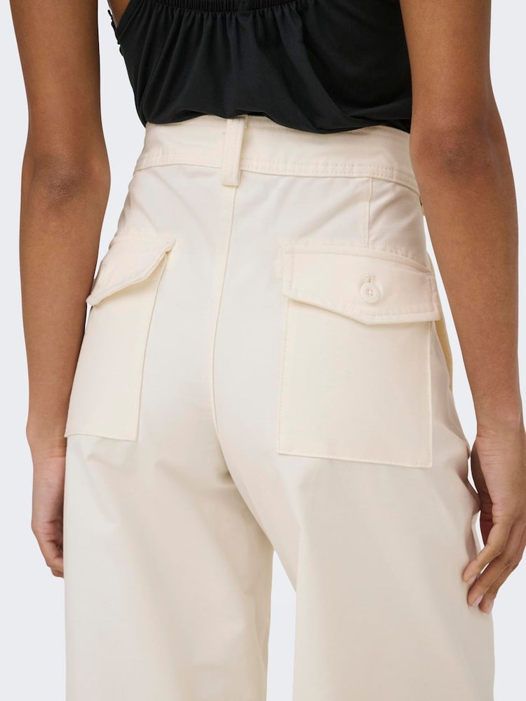 ONLY Cream Mid Waist Barrel Leg Chino Trousers - Image 2 of 6